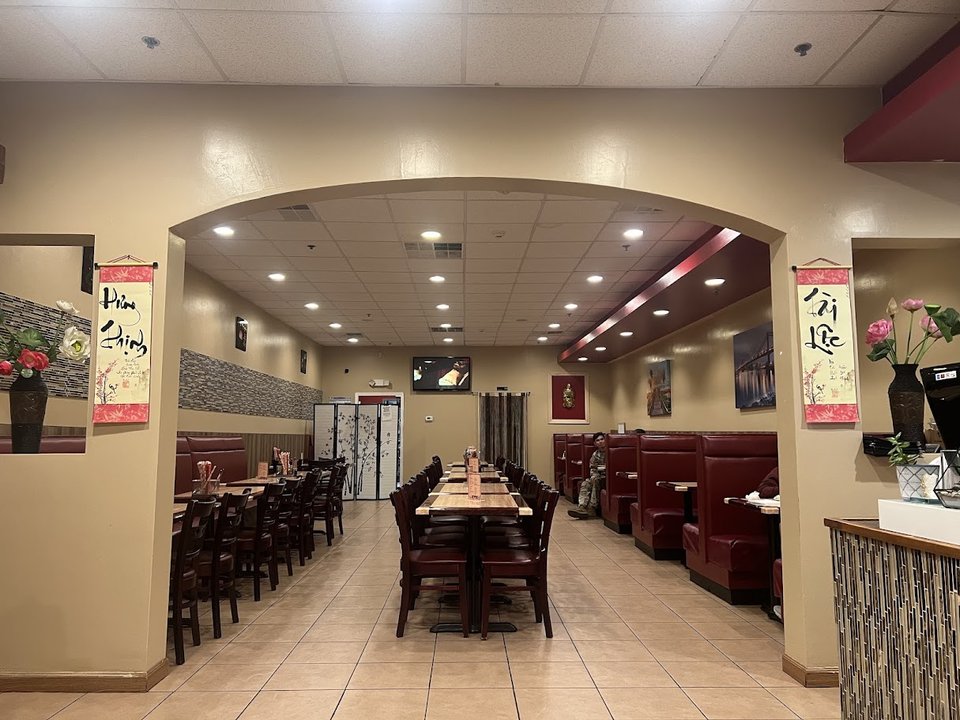 Vietnamese restaurant interior with quiet, easygoing seating.